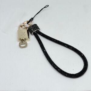 Louis Vuitton Lock & Key #304 w/ a Black Crystal Rhinestone Phone Wristlet